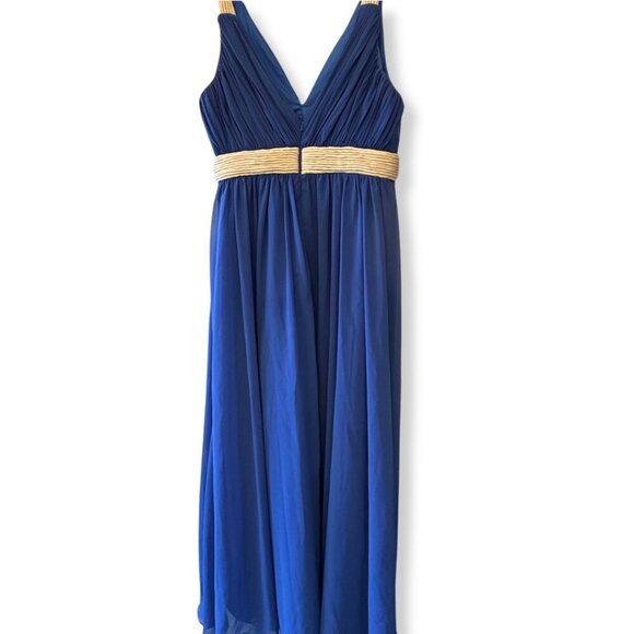 💙 Stunning Cobalt Blue Bari Jay Formal Maxi Dress with Gold Accents – Size 12 - Picture 5 of 7